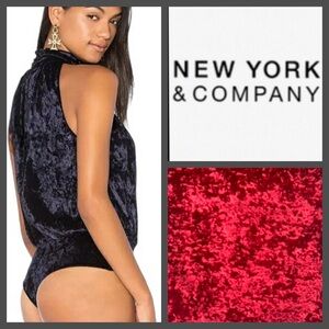 NWOT NY & Co Red Mock Neck Crushed Velvet Bodysuit